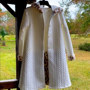 Lepred print and cream dress with full coat.